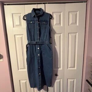 New York & Company Denim Buttoned Maxi Dress Size M